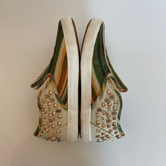 Kim & Kozi Hippie Bling Canvas Rasta Stripes Studs Sculls Loafers Sz 8 - Picture 6 of 8